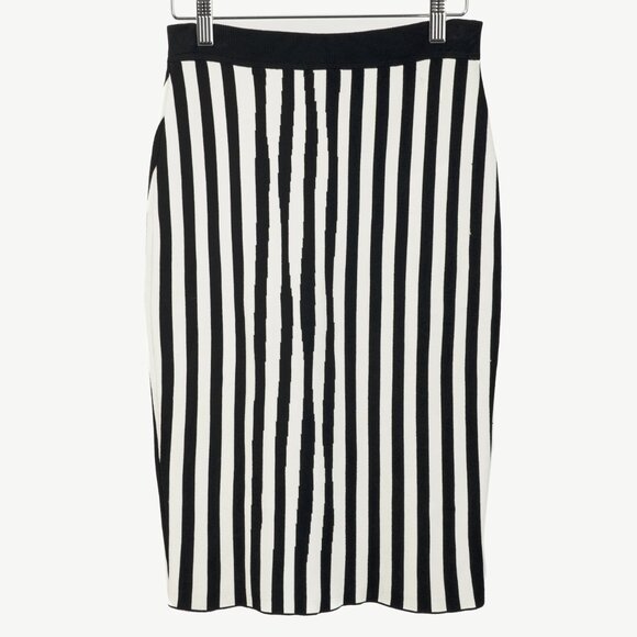 A.L.C. Jake White & Black Striped Knit Pencil Skirt - Picture 2 of 9